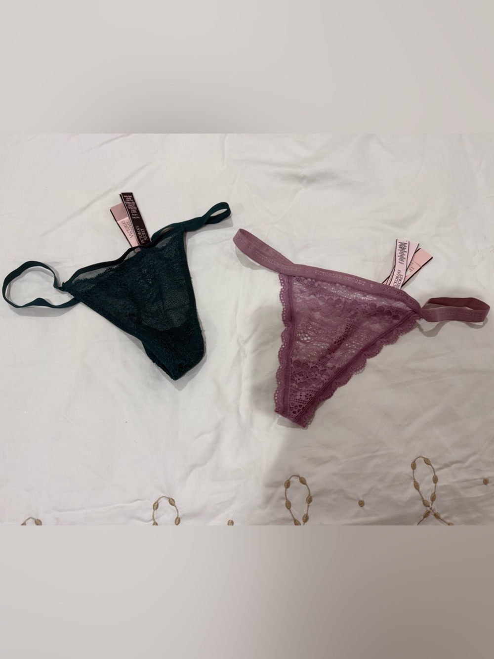 Victoria's Secret Lace Thong Duo in Plum & Deep Green